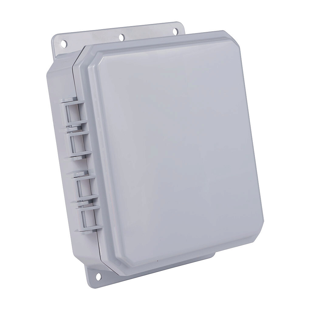 P9082-P10 - Integra Impact series enclosure, NEMA 1/2/3/3R/3S/4/4X/6/6P/12/13, 9 x 8 x 2in (HxWxD), wall mount, polycarbonate, gray, gloss finish, single-door, integrated padlockable latch, integral mounting flange.