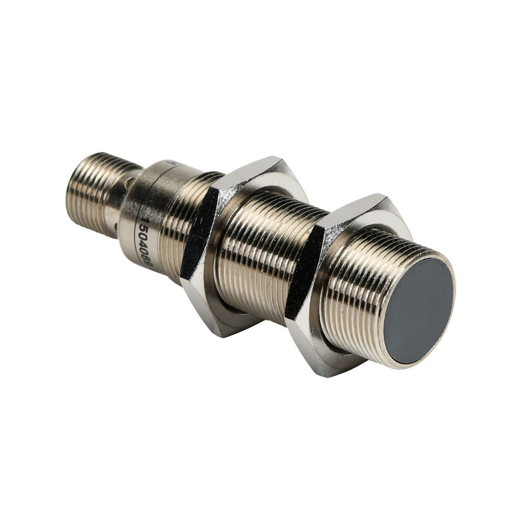 PAK-AP-1H - AchieVe inductive proximity sensor, tubular, 18mm diameter x 63.5mm body, nickel-plated brass housing, PNP, N.O. output, 5mm sensing distance, flush, 2 kHz switching frequency, IP67, 4-pin M12 quick-disconnect.