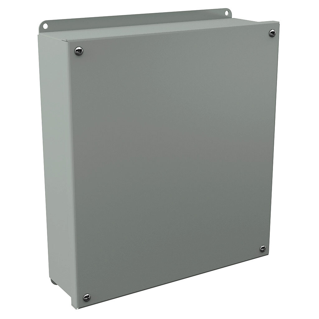 PB16BC - Wiegmann pushbutton enclosure, blank cover, NEMA 12, 12 x 11 x 3in (HxWxD), wall mount, carbon steel, ANSI 61 gray, powder coat finish, screw cover.