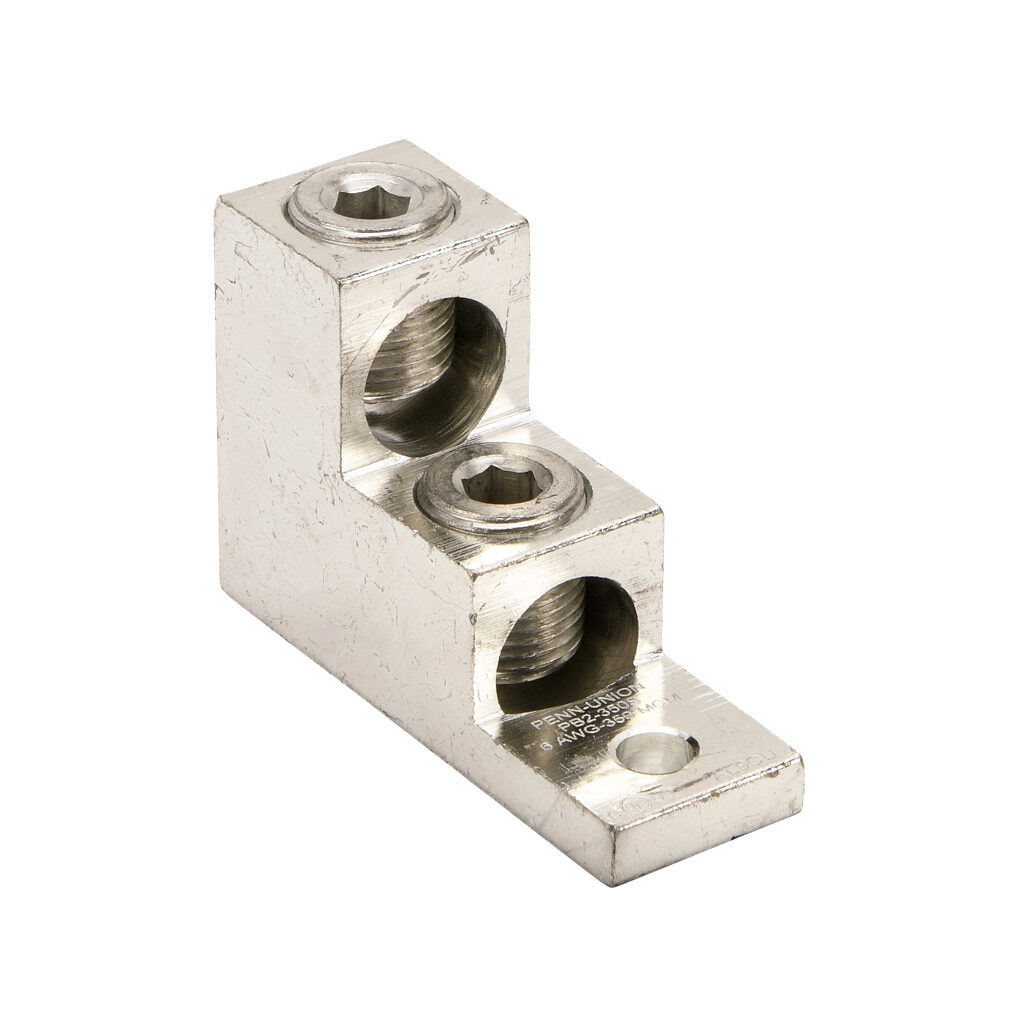 PB2-350S-1 - Penn-Union mechanical lug, panelboard, tin-plated aluminum, 600V, 2 openings, (1) 6 AWG-350 MCM stranded copper or aluminum, AL9CU.