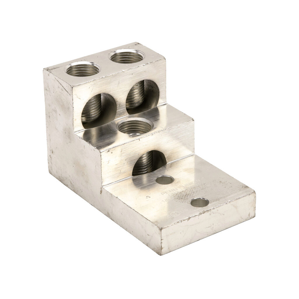 PB3-750D1-1 - Penn-Union mechanical lug, panelboard, tin-plated aluminum, 600V, 3 openings, (1) 1/0 AWG-750 MCM stranded copper or aluminum, AL9CU.