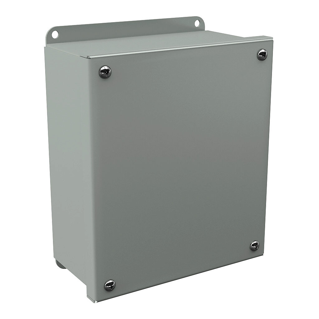 PB4SBC - Wiegmann pushbutton enclosure, blank cover, NEMA 4/12/13, 7 x 6 x 3in (HxWxD), wall mount, carbon steel, ANSI 61 gray, powder coat finish, screw cover.