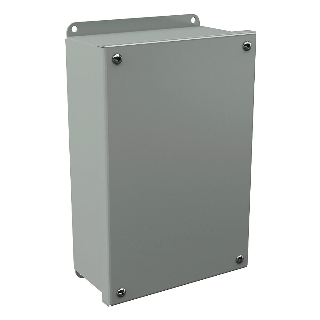 PB6BC - Wiegmann pushbutton enclosure, blank cover, NEMA 4/12/13, 10 x 6 x 3in (HxWxD), wall mount, carbon steel, ANSI 61 gray, powder coat finish, screw cover.