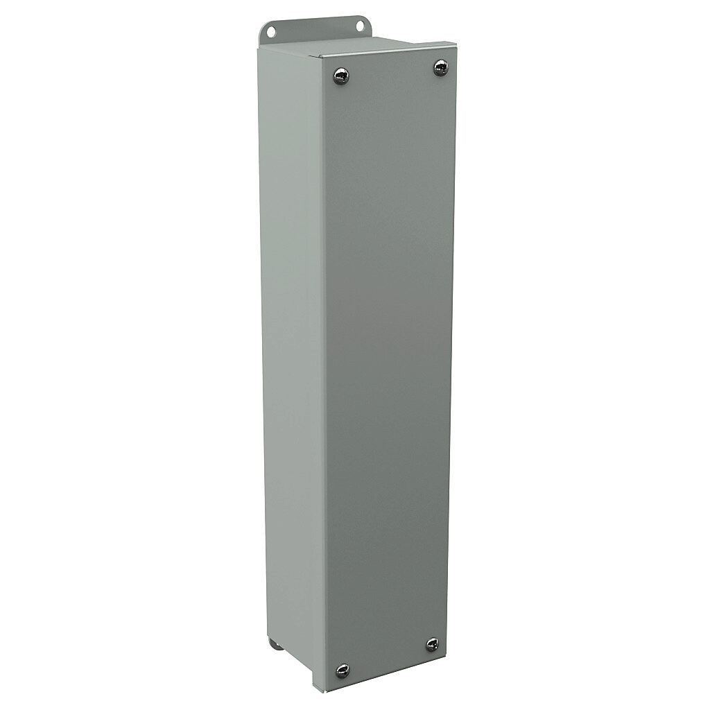 PB6VLBC - Wiegmann pushbutton enclosure, blank cover, NEMA 4/12/13, 15 x 3 x 3in (HxWxD), wall mount, carbon steel, ANSI 61 gray, powder coat finish, screw cover.