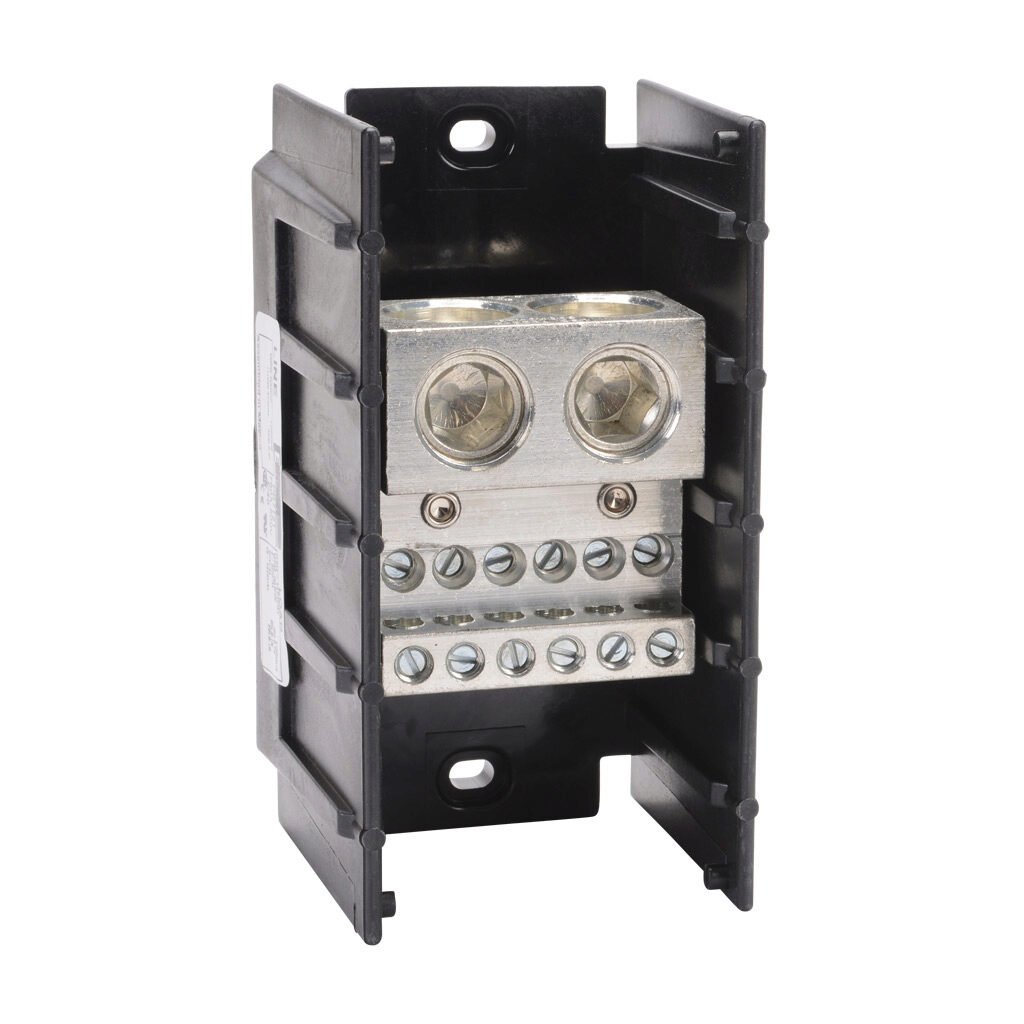 PB7121 - Edison open terminal block, 760A, 1-pole, line side: 2 openings accept 500 MCM to 6 AWG, load side: 12 openings accept 4AWG to 14 AWG, panel mount, UL 1059 recognized.