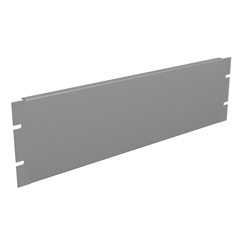 PBFS19005LG2 - Hammond rack panel, 3U, 19in rack width, flanged, carbon steel, RAL 7035 light gray, powder coat finish.
