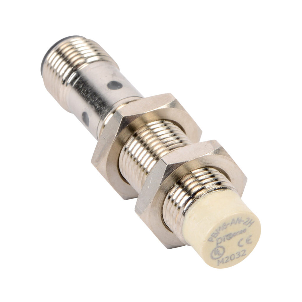 PBM6-AN-2H - ProSense inductive proximity sensor, tubular, 12mm diameter x 53.9mm body, nickel-plated brass housing, NPN, N.O. output, 4mm sensing distance, non-flush, 1000 Hz switching frequency, IP67, 4-pin M12 quick-disconnect.