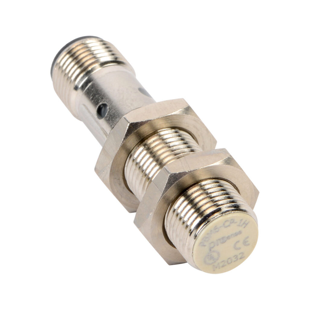 PBM6-CP-1H - ProSense inductive proximity sensor, tubular, 12mm diameter x 48.4mm body, nickel-plated brass housing, PNP, N.C. output, 2mm sensing distance, flush, 1000 Hz switching frequency, IP67, 4-pin M12 quick-disconnect.