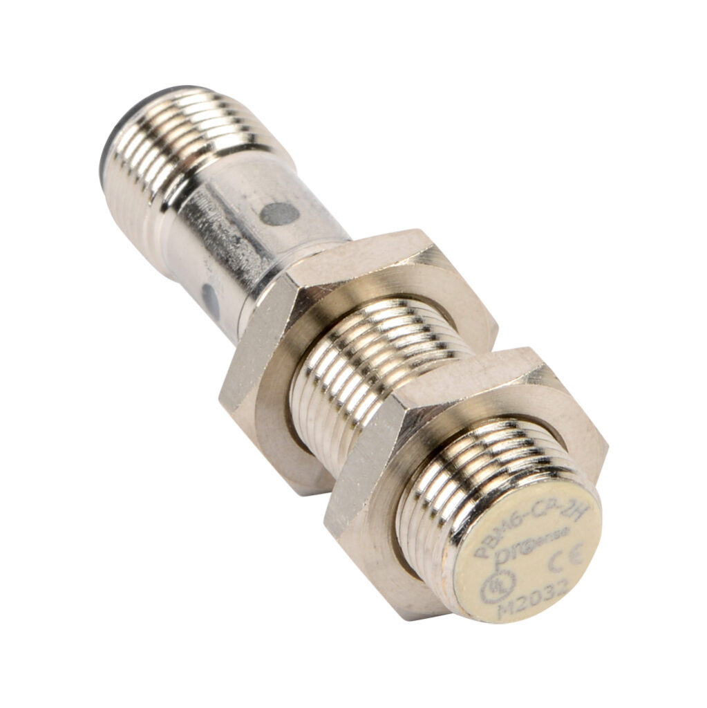 PBM6-CP-2H - ProSense inductive proximity sensor, tubular, 12mm diameter x 53.9mm body, nickel-plated brass housing, PNP, N.C. output, 4mm sensing distance, non-flush, 1000 Hz switching frequency, IP67, 4-pin M12 quick-disconnect.