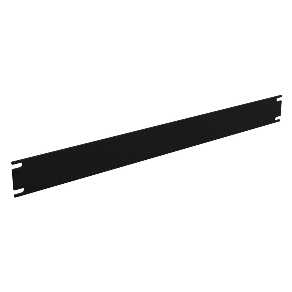 PBPA19001BK - Hammond rack panel, 1U, 19in rack width, 5052-H32 aluminum, matte black, powder coat finish.