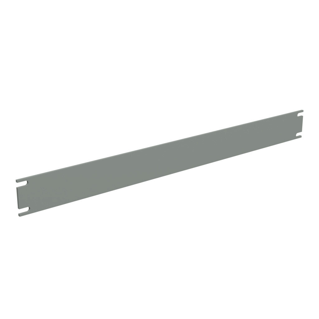 PBPA19001GY2 - Hammond rack panel, 1U, 19in rack width, 5052-H32 aluminum, ANSI 61 gray, powder coat finish.
