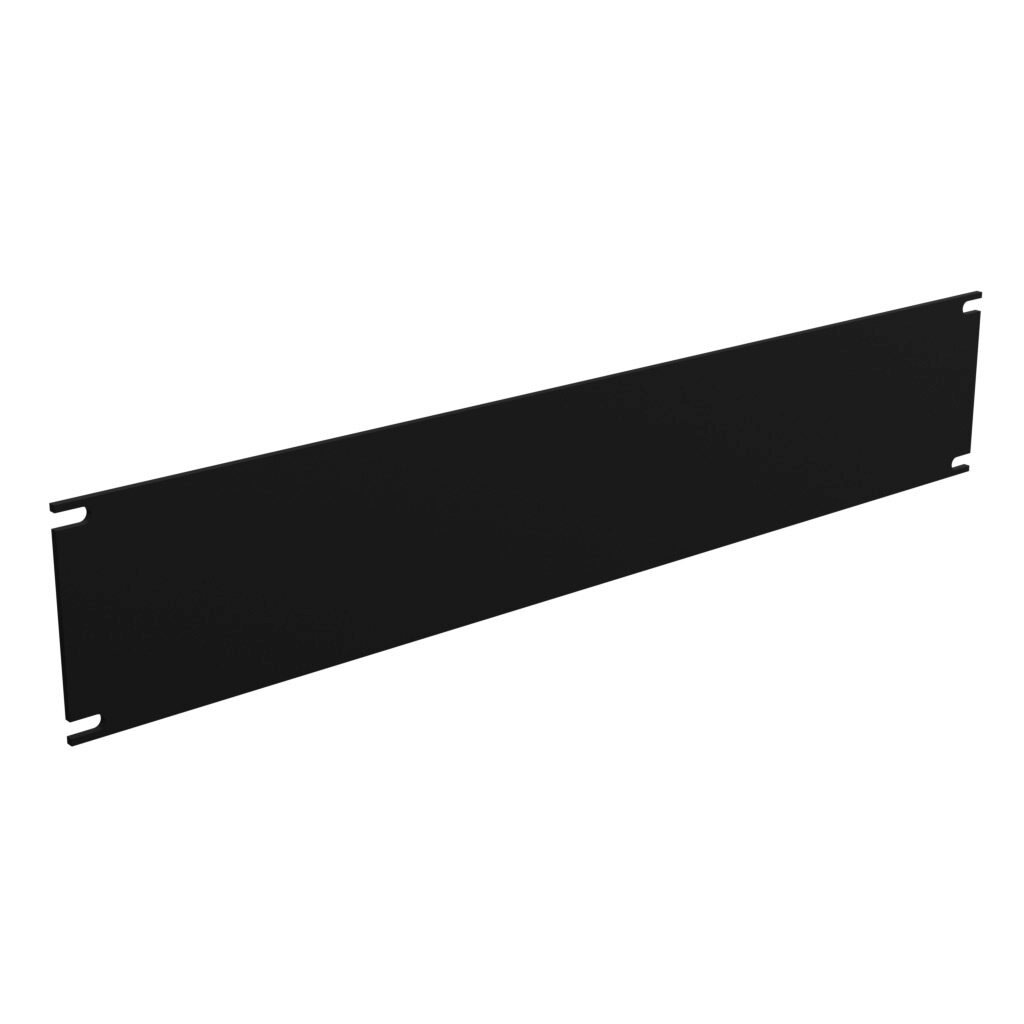 PBPA19003BK - Hammond rack panel, 2U, 19in rack width, 5052-H32 aluminum, matte black, powder coat finish.
