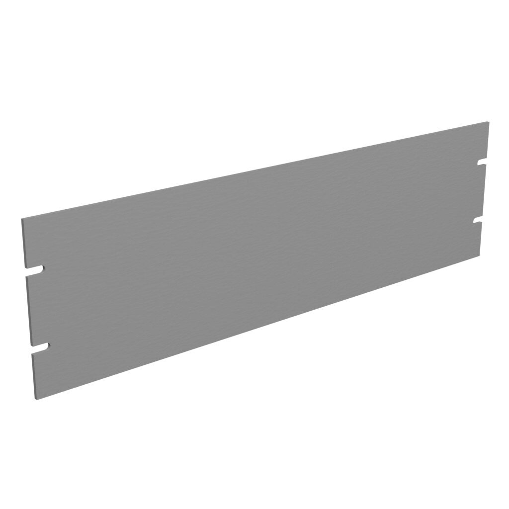 PBPA19005LG2 - Hammond rack panel, 3U, 19in rack width, 5052-H32 aluminum, RAL 7035 light gray, powder coat finish.
