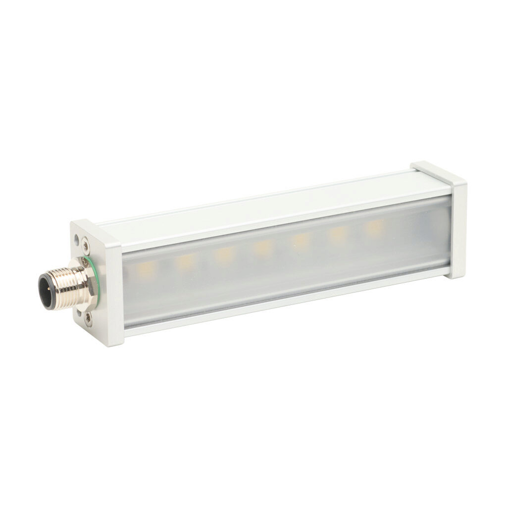 PD01PD5CY - Lumher PD machine vision lighting, bar light, white light emission, 5000K, plus or minus 30 degrees, 90mm luminous field, continuous, 134 x 31 x 25mm housing, 22.8-25.2 VDC operating voltage.