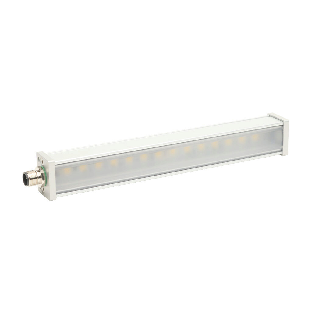 PD02ZD5CY - Lumher PD machine vision lighting, bar light, white light emission, 5000K, plus or minus 30 degrees, 180mm luminous field, continuous and strobe, 224 x 31 x 25mm housing, 22.8-25.2 VDC operating voltage.