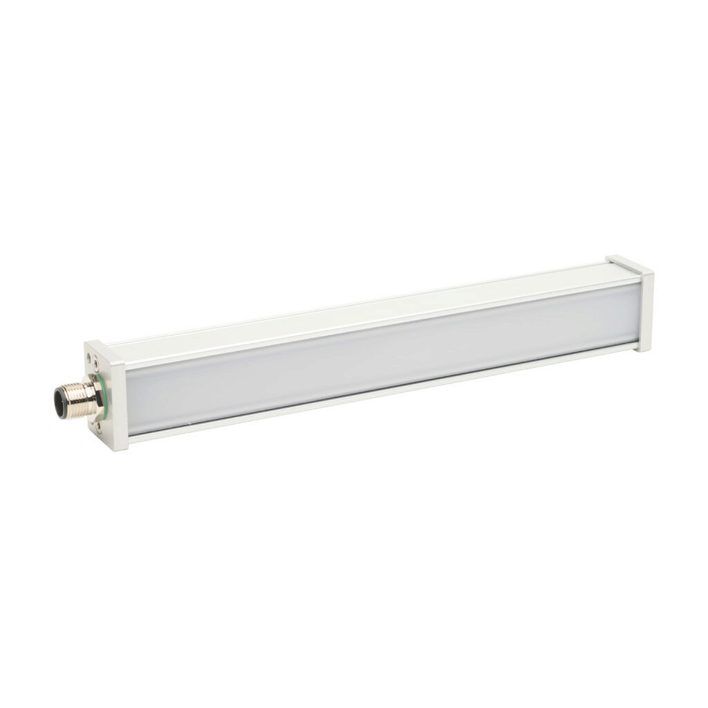 PD02ZD5UY - Lumher PD machine vision lighting, bar light, white light emission, 5000K, plus or minus 55 degrees, 180mm luminous field, continuous and strobe, 224 x 31 x 25mm housing, 22.8-25.2 VDC operating voltage.