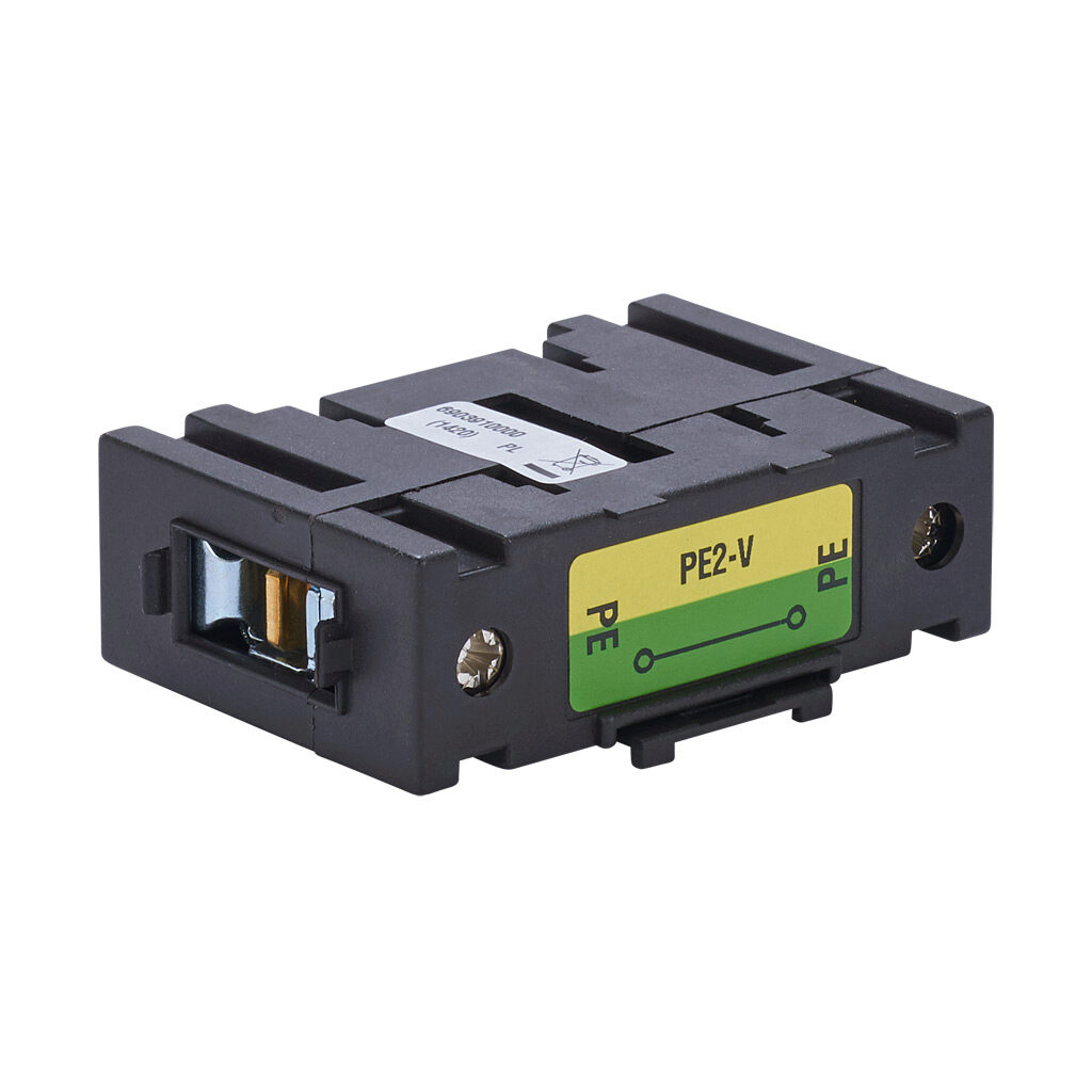 PE2-V - Merz ground pole module, 600 VAC, 80A, UL 508 rated. For use with Merz ML2 switch bodies in DIN rail applications.