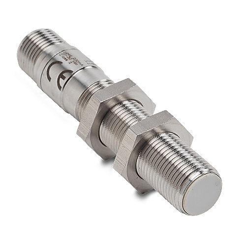 PFM1-BN-1H - Micro Detectors inductive proximity sensor, tubular, 12mm diameter x 64.8mm body, 316L stainless steel housing, NPN, N.O./N.C. complementary outputs, 2mm sensing distance, flush, 2 kHz switching frequency, IP67 IP68 IP69K, 4-pin M12 q...