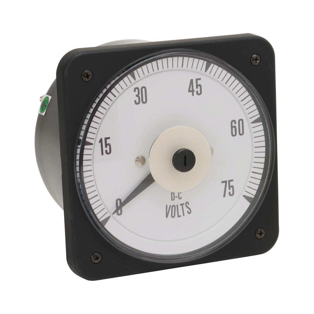 PK-103-011-PBPB - Sifam Tinsley MCS switchboard meter, 4.5in analog dial display, 0-75 VDC, voltage input, self contained, pivot and jewel, round 4-hole mount.