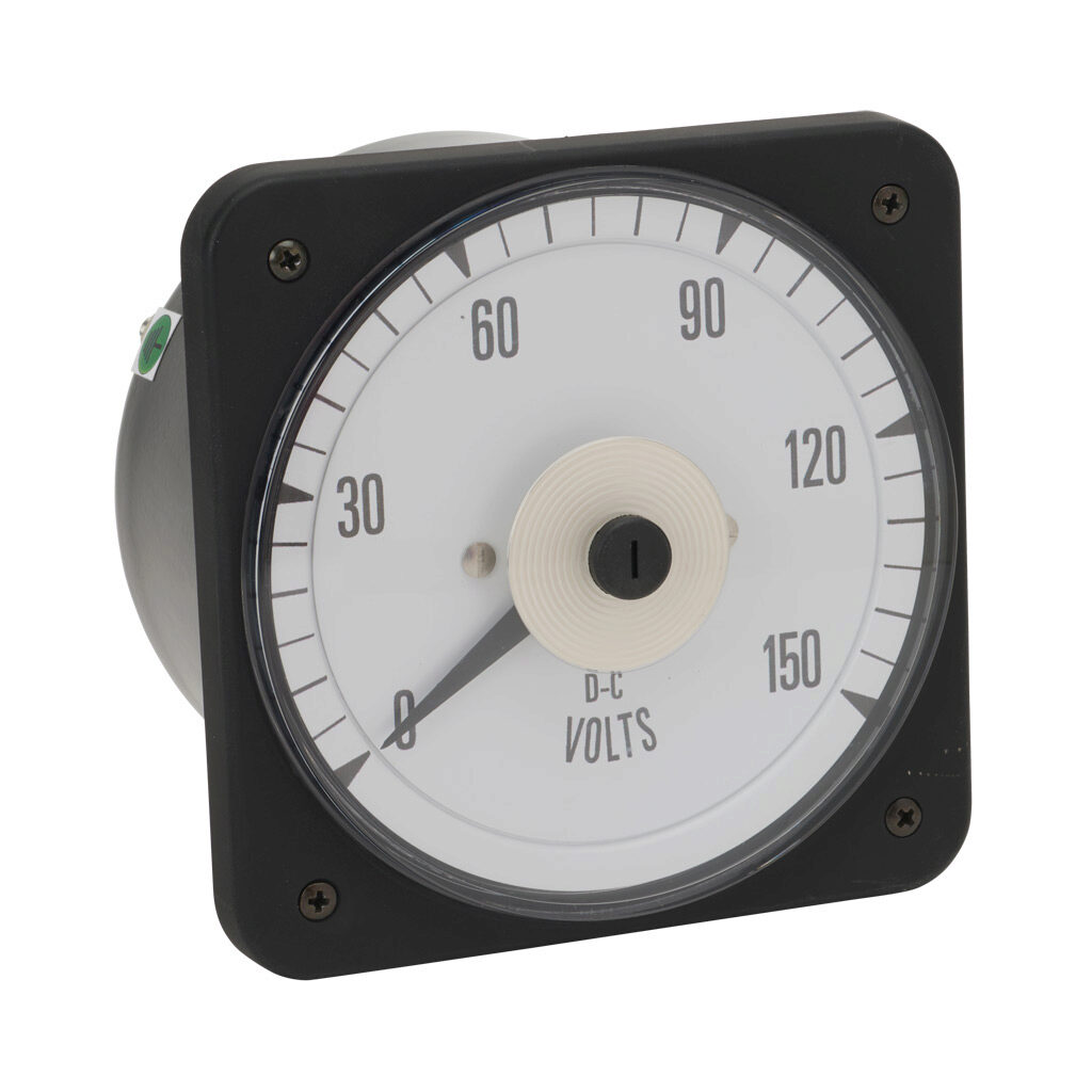 PK-103-011-PZPZ - Sifam Tinsley MCS switchboard meter, 4.5in analog dial display, 0-150 VDC, voltage input, self contained, pivot and jewel, round 4-hole mount.
