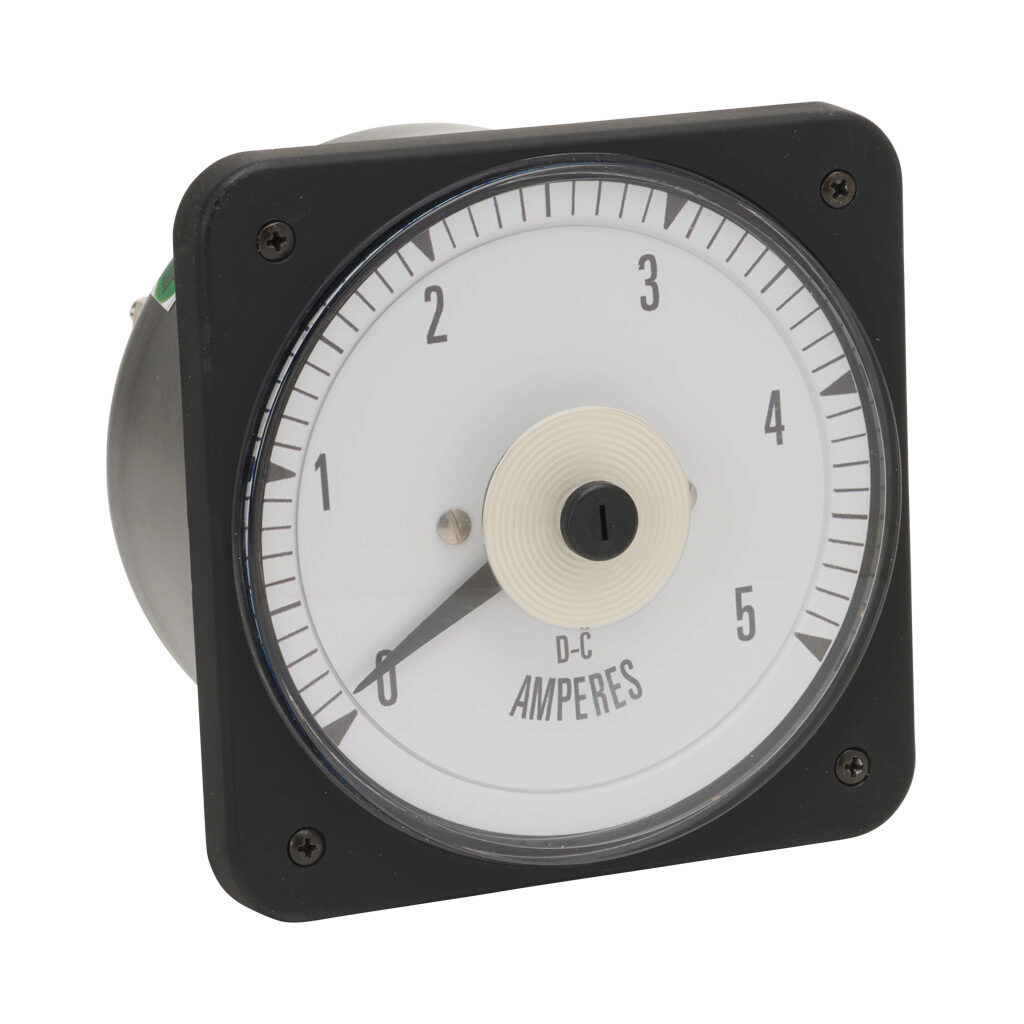 PK-103-111-LSLS - Sifam Tinsley MCS switchboard meter, 4.5in analog dial display, 0-5A DC, current input, self contained, pivot and jewel, round 4-hole mount.