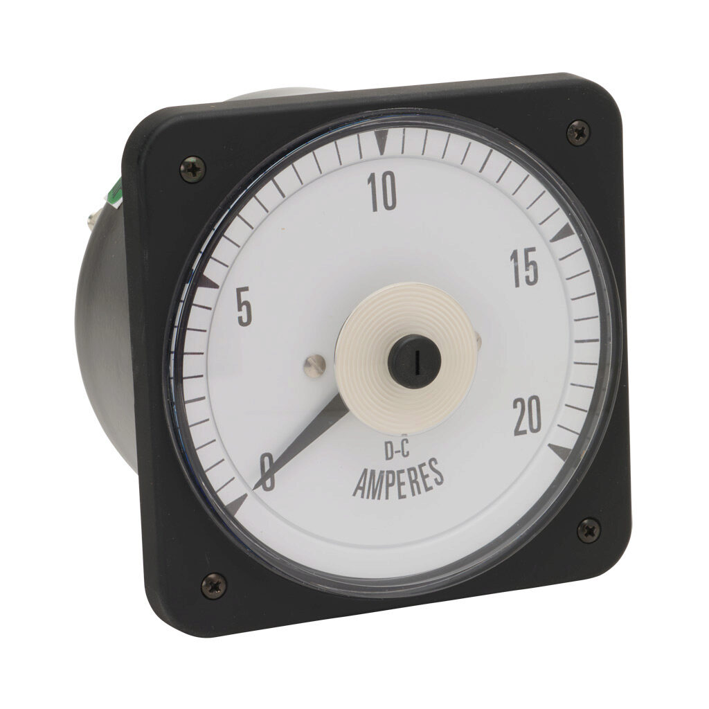 PK-103-111-NGNG - Sifam Tinsley MCS switchboard meter, 4.5in analog dial display, 0-20A DC, current input, self contained, pivot and jewel, round 4-hole mount.