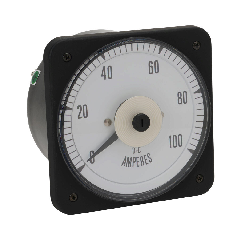 PK-103-121-CAPK - Sifam Tinsley MCS switchboard meter, 4.5in analog dial display, 0-100A DC, voltage input, shunt rated, pivot and jewel, round 4-hole mount.