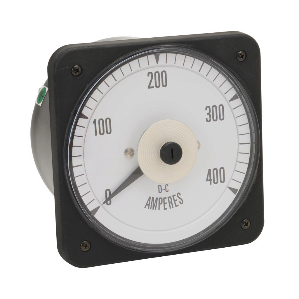 PK-103-121-CASC - Sifam Tinsley MCS switchboard meter, 4.5in analog dial display, 0-400A DC, voltage input, shunt rated, pivot and jewel, round 4-hole mount.