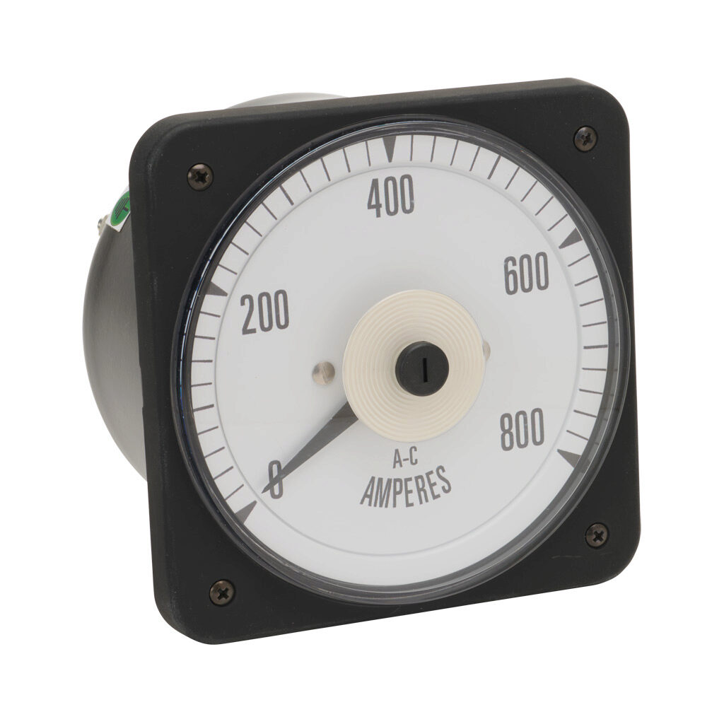 PK-103-131-LSSN-C7 - Sifam Tinsley MCS switchboard meter, 4.5in analog dial display, 0-800A AC, current input, transformer rated, pivot and jewel, round 4-hole mount.