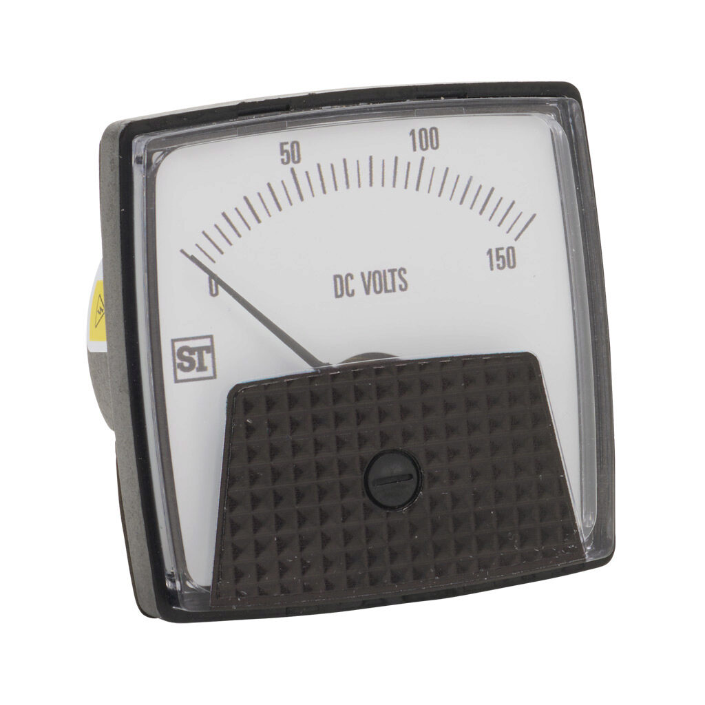 PK-250-220-PZPZ - Sifam Tinsley Smartlook panel meter, 2.5in analog dial display, 0-150 VDC, voltage input, self contained, moving coil, round 3-hole mount.