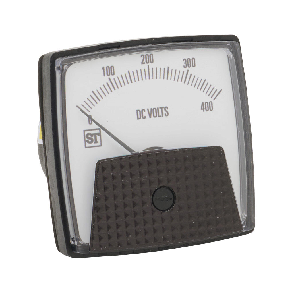 PK-250-220-SCSC - Sifam Tinsley Smartlook panel meter, 2.5in analog dial display, 0-400 VDC, voltage input, self contained, moving coil, round 3-hole mount.