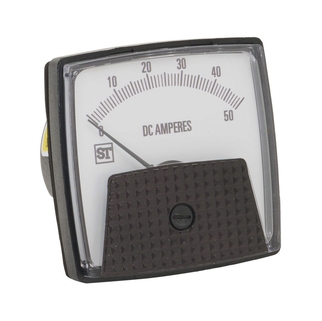 PK-250-224-ECNT - Sifam Tinsley Smartlook panel meter, 2.5in analog dial display, 0-50A DC, voltage input, shunt rated, moving coil, round 3-hole mount.