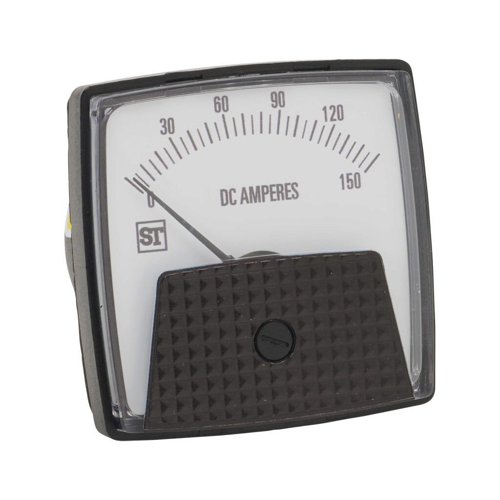 PK-250-224-ECPZ - Sifam Tinsley Smartlook panel meter, 2.5in analog dial display, 0-150A DC, voltage input, shunt rated, moving coil, round 3-hole mount.