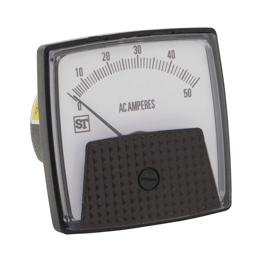 PK-250-240-LSNT - Sifam Tinsley Smartlook panel meter, 2.5in analog dial display, 0-50A AC, current input, transformer rated, moving iron, round 3-hole mount.