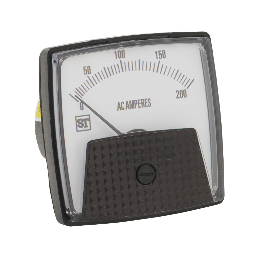 PK-250-240-LSRL - Sifam Tinsley Smartlook panel meter, 2.5in analog dial display, 0-200A AC, current input, transformer rated, moving iron, round 3-hole mount.