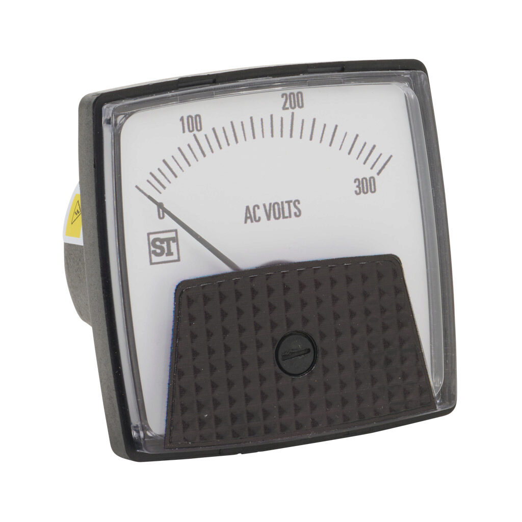 PK-250-244-RXRX - Sifam Tinsley Smartlook panel meter, 2.5in analog dial display, 0-300 VAC, voltage input, self contained, moving iron, round 3-hole mount.