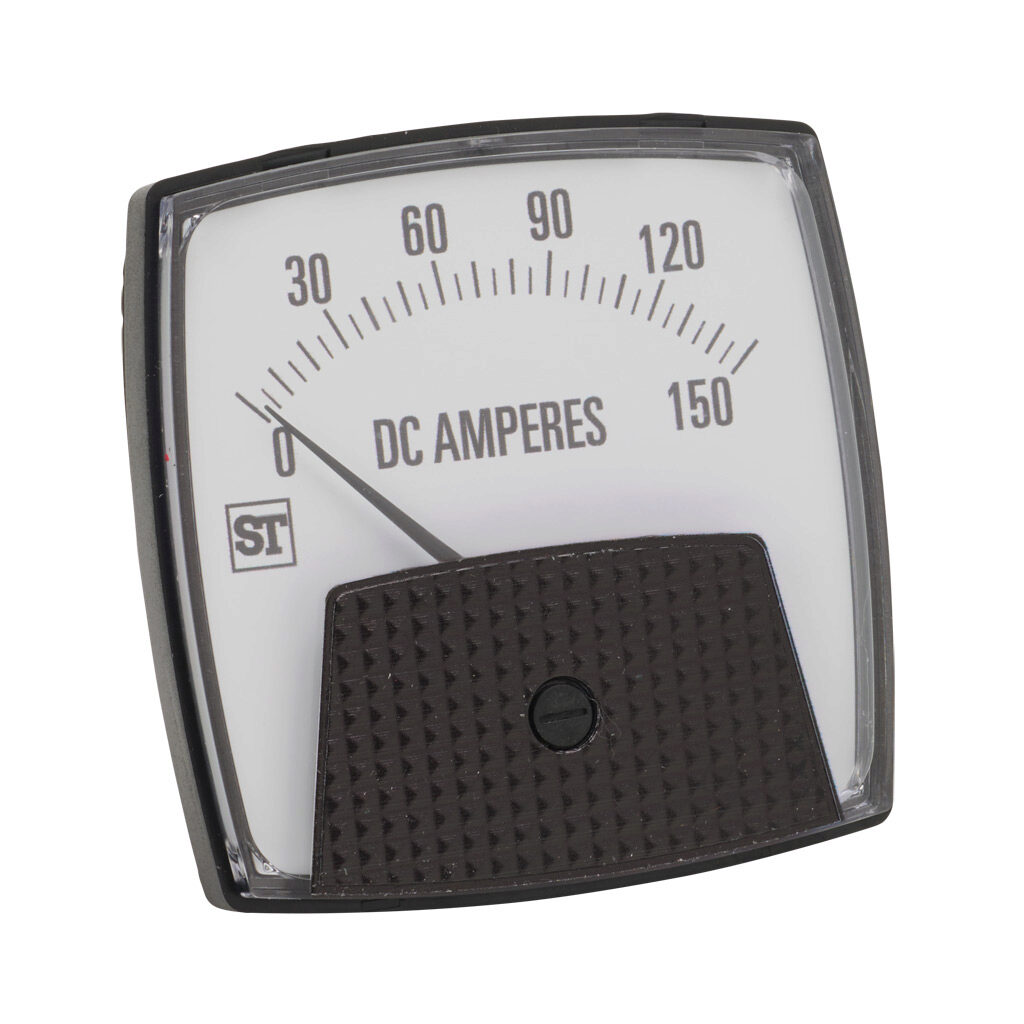 PK-250-324-ECPZ - Sifam Tinsley Smartlook panel meter, 3.5in analog dial display, 0-150A DC, voltage input, shunt rated, moving coil, round 3-hole mount.