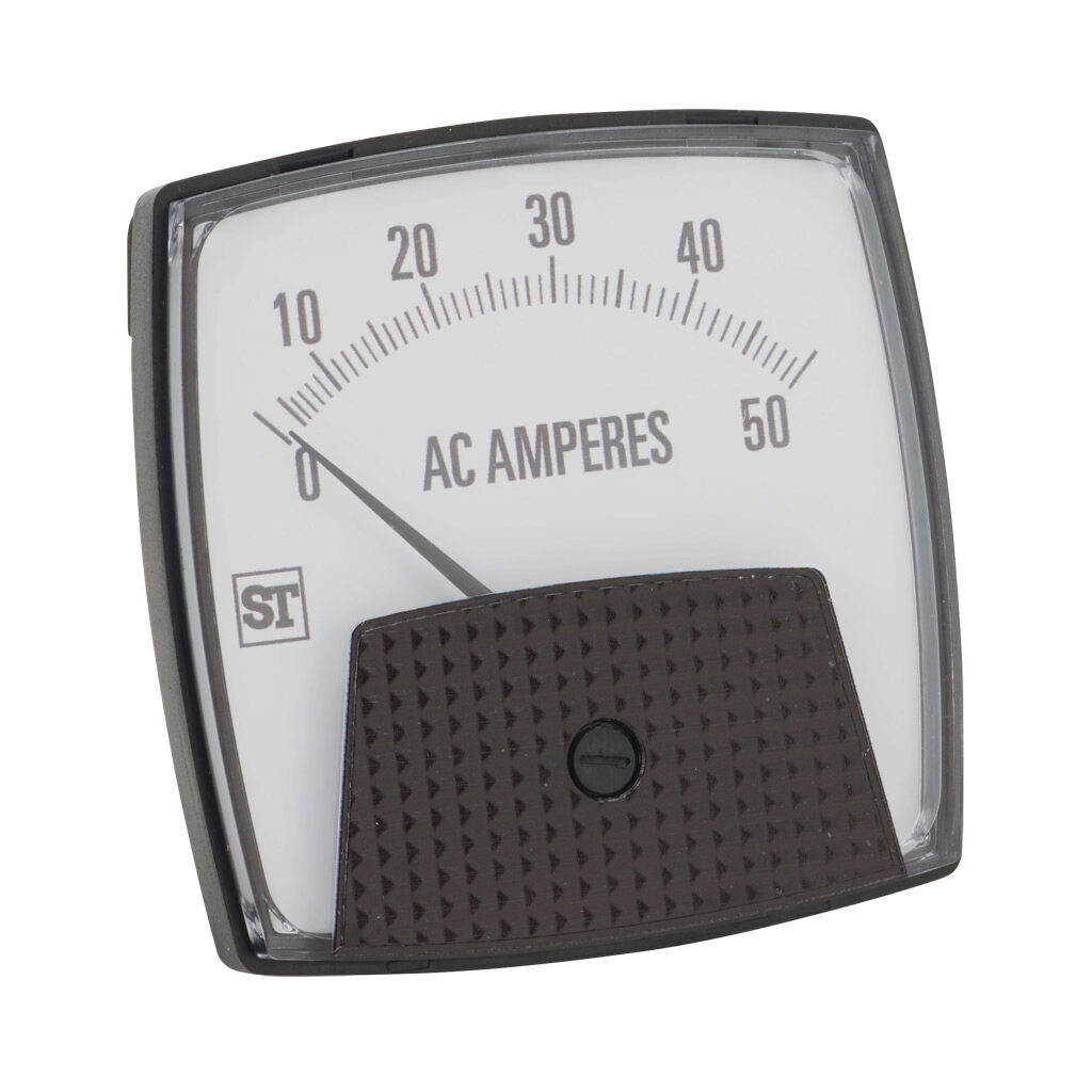 PK-250-340-LSNT - Sifam Tinsley Smartlook panel meter, 3.5in analog dial display, 0-50A AC, current input, transformer rated, moving iron, round 3-hole mount.
