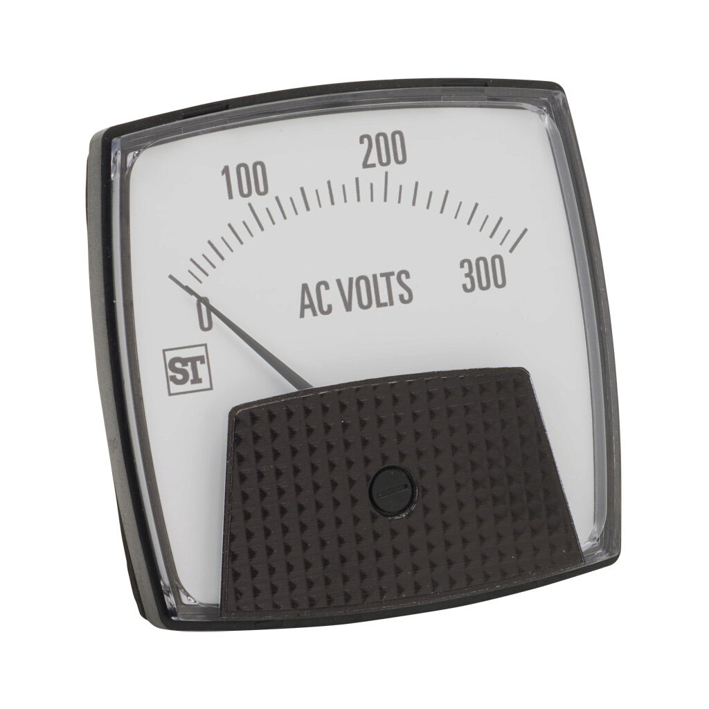 PK-250-344-PZRX - Sifam Tinsley Smartlook panel meter, 3.5in analog dial display, 0-300 VAC, voltage input, transformer rated, moving iron, round 3-hole mount.