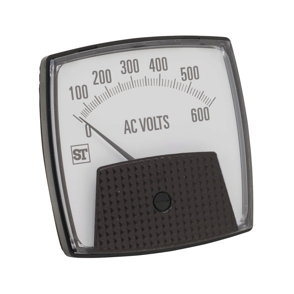 PK-250-344-PZSJ - Sifam Tinsley Smartlook panel meter, 3.5in analog dial display, 0-600 VAC, voltage input, transformer rated, moving iron, round 3-hole mount.