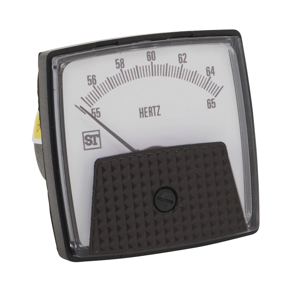 PK-254-250-ANAN - Sifam Tinsley Smartlook panel meter, 2.5in analog dial display, 55-65 Hz, frequency input, self contained, pivot and jewel, round 3-hole mount.