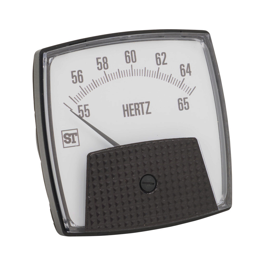 PK-254-350-ANAN - Sifam Tinsley Smartlook panel meter, 3.5in analog dial display, 55-65 Hz, frequency input, self contained, pivot and jewel, round 3-hole mount.
