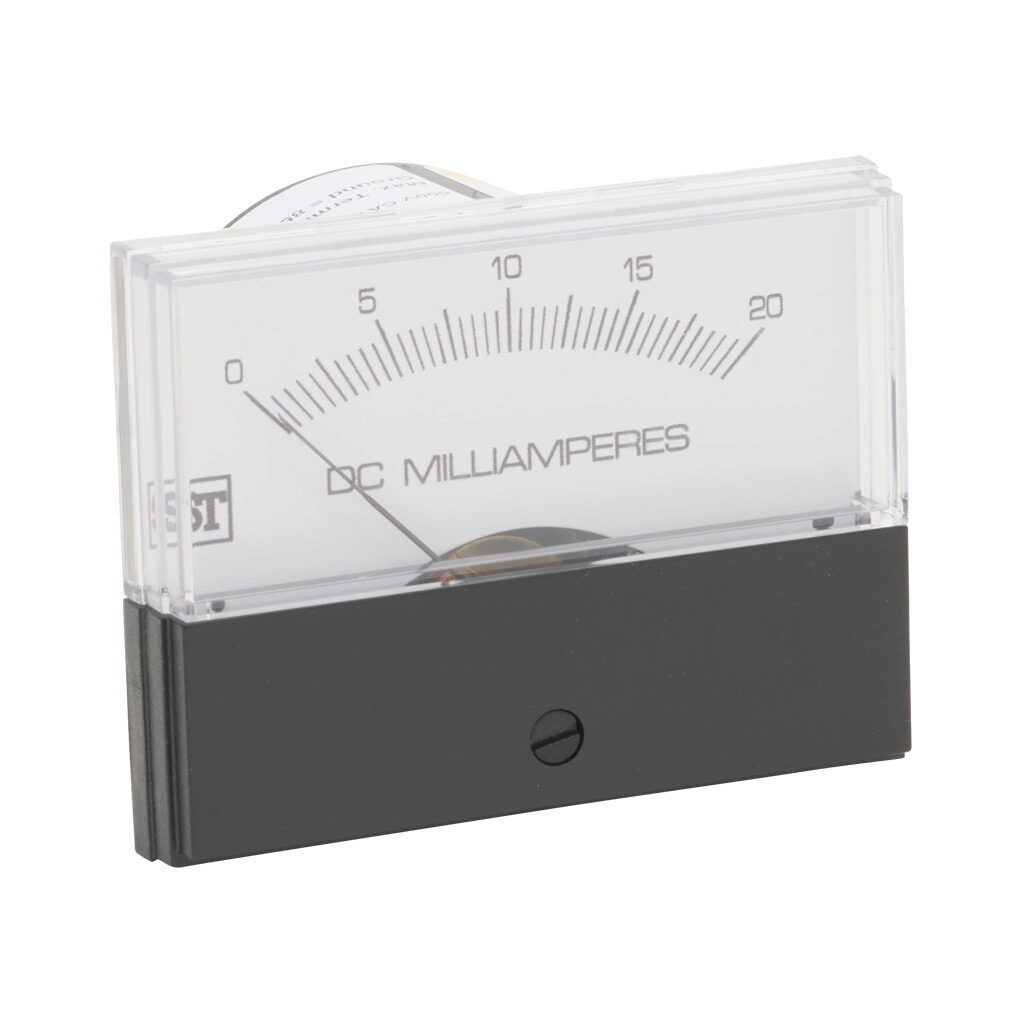 PK-260-200-HFHF - Sifam Tinsley Contender panel meter, 2.5in analog dial display, 0-20mA, current input, self contained, moving coil, round 4-hole mount.