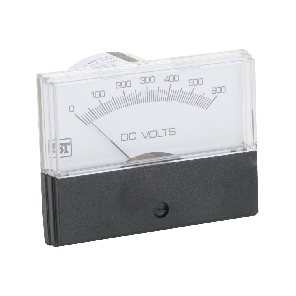 PK-260-220-SJSJ - Sifam Tinsley Contender panel meter, 2.5in analog dial display, 0-600 VDC, voltage input, self contained, moving coil, round 4-hole mount.