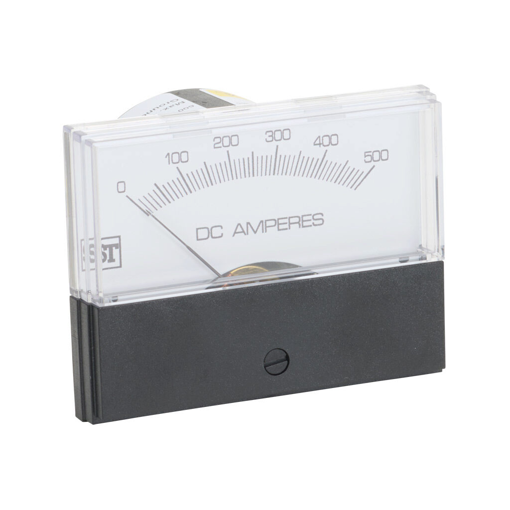 PK-260-224-ECSF - Sifam Tinsley Contender panel meter, 2.5in analog dial display, 0-500A DC, voltage input, shunt rated, moving coil, round 4-hole mount.