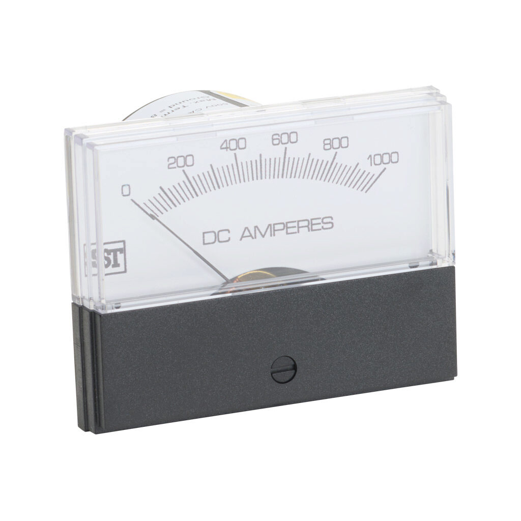 PK-260-224-ECSS - Sifam Tinsley Contender panel meter, 2.5in analog dial display, 0-1000A DC, voltage input, shunt rated, moving coil, round 4-hole mount.