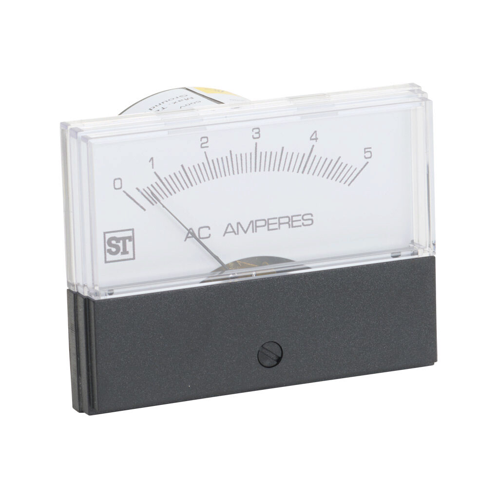 PK-260-240-LSLS - Sifam Tinsley Contender panel meter, 2.5in analog dial display, 0-5A AC, current input, self contained, moving iron, round 4-hole mount.