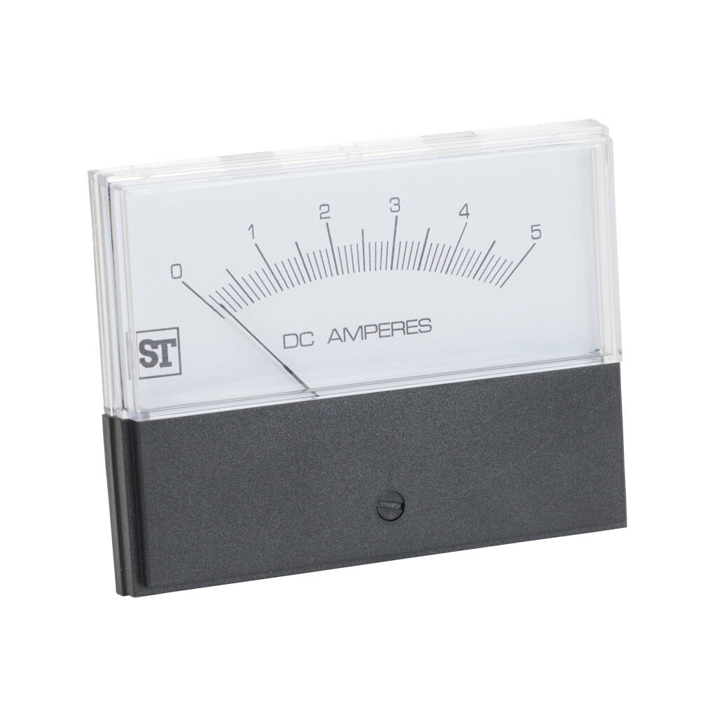 PK-260-300-LSLS - Sifam Tinsley Contender panel meter, 3.5in analog dial display, 0-5A DC, current input, self contained, moving coil, round 4-hole mount.