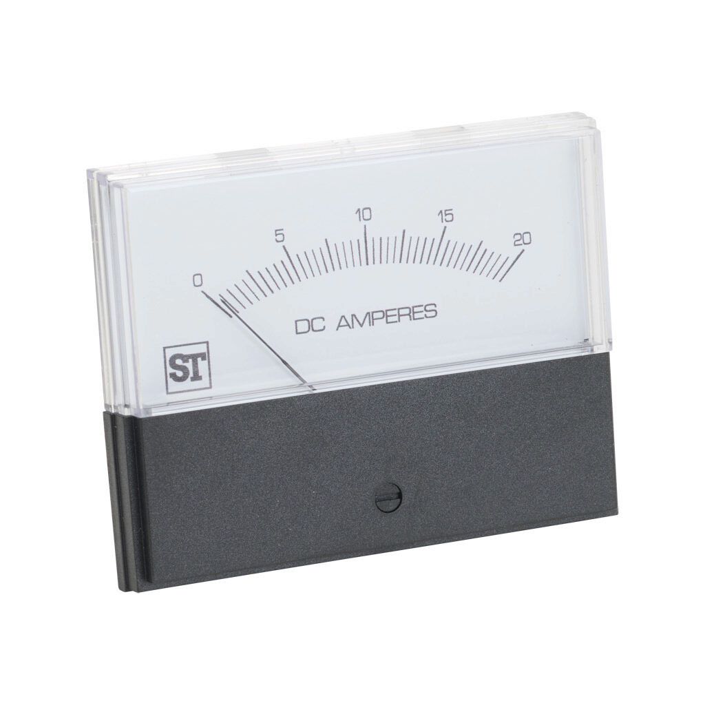 PK-260-324-ECNG - Sifam Tinsley Contender panel meter, 3.5in analog dial display, 0-20A DC, voltage input, shunt rated, moving coil, round 4-hole mount.