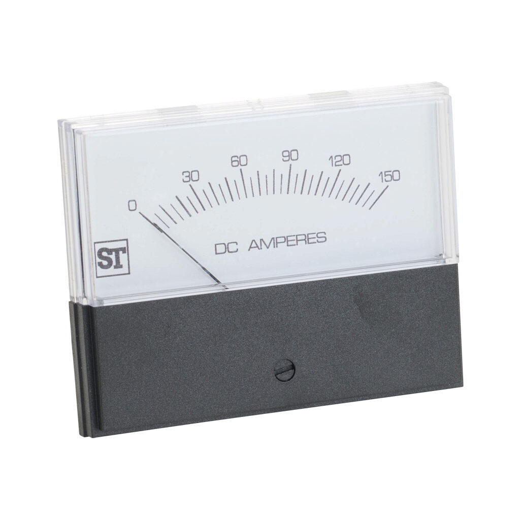 PK-260-324-ECPZ - Sifam Tinsley Contender panel meter, 3.5in analog dial display, 0-150A DC, voltage input, shunt rated, moving coil, round 4-hole mount.